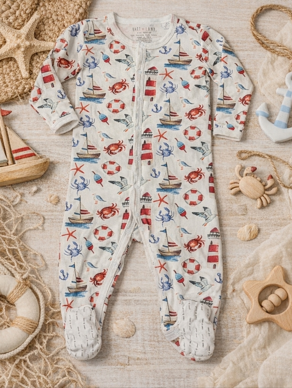 🌊 Nautical Organic Pima Cotton Footie Pajamas | 6–12M